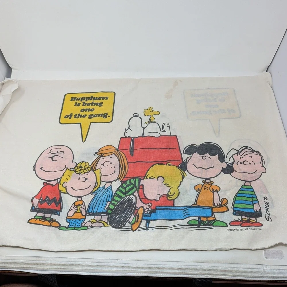 Vintage 1971 Peanuts Gang Pillowcase Schulz Snoopy Charlie Brown 31x20 White